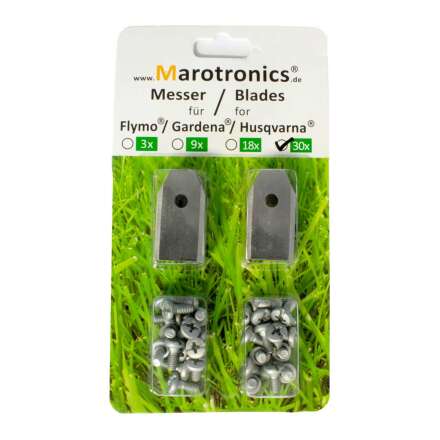 30 knife blades 0.75mm for Ardumower, Husqvarna Automower and Gardena robotic lawnmower replacement blades